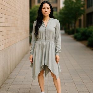 Long Sleeves Hooded Drape Dress Full Zipper Jacket Dress
New